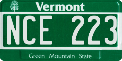 VT license plate NCE223