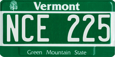 VT license plate NCE225