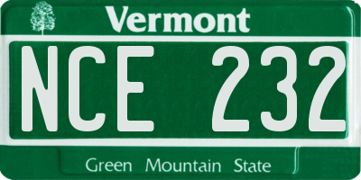 VT license plate NCE232