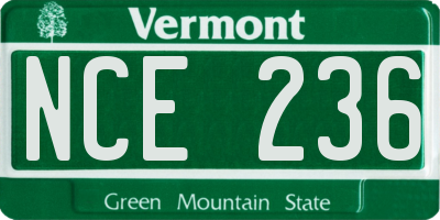VT license plate NCE236