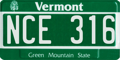 VT license plate NCE316