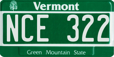 VT license plate NCE322