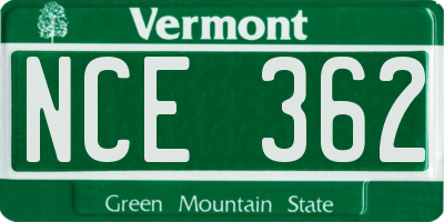 VT license plate NCE362