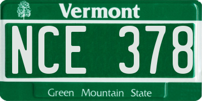 VT license plate NCE378
