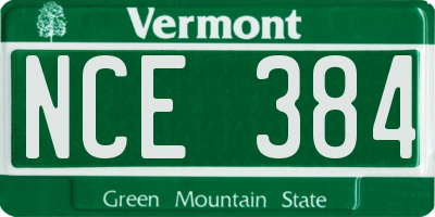 VT license plate NCE384