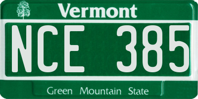 VT license plate NCE385