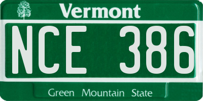 VT license plate NCE386