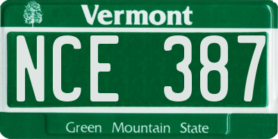 VT license plate NCE387