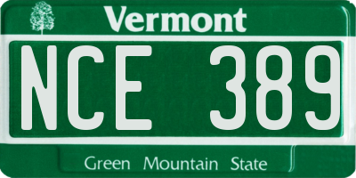 VT license plate NCE389
