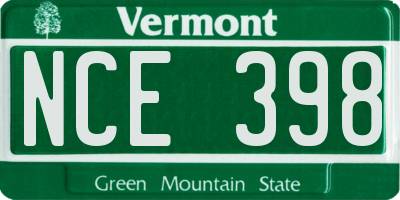 VT license plate NCE398