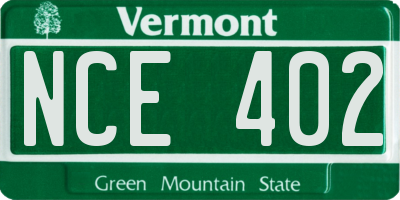 VT license plate NCE402