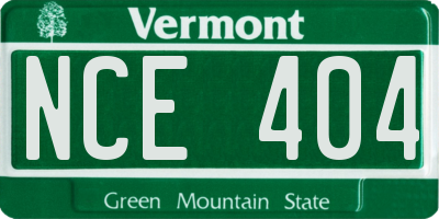 VT license plate NCE404