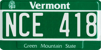 VT license plate NCE418