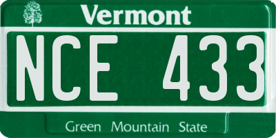VT license plate NCE433