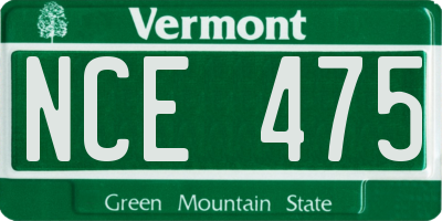 VT license plate NCE475