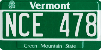 VT license plate NCE478