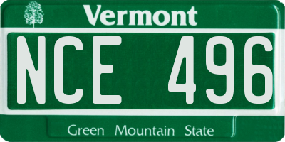 VT license plate NCE496