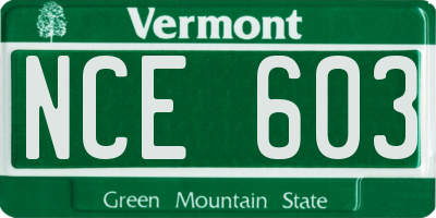 VT license plate NCE603