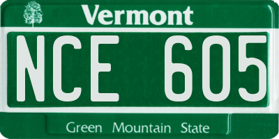 VT license plate NCE605