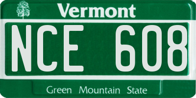 VT license plate NCE608