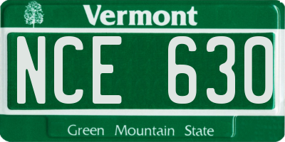 VT license plate NCE630