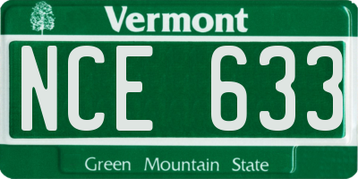 VT license plate NCE633