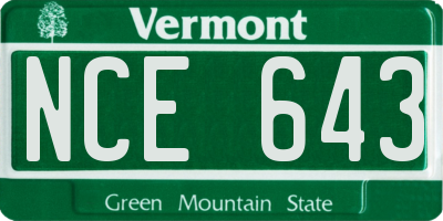 VT license plate NCE643