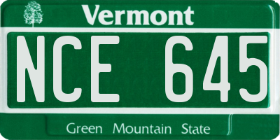 VT license plate NCE645