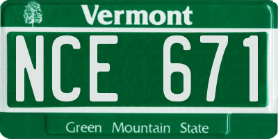 VT license plate NCE671