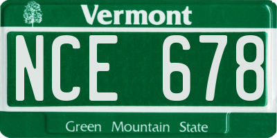 VT license plate NCE678