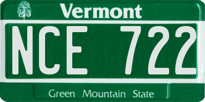 VT license plate NCE722