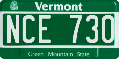 VT license plate NCE730