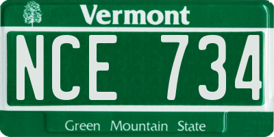 VT license plate NCE734