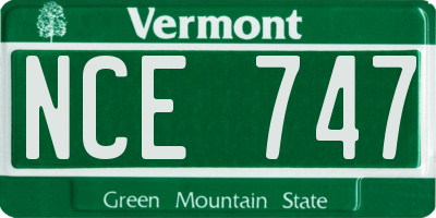 VT license plate NCE747