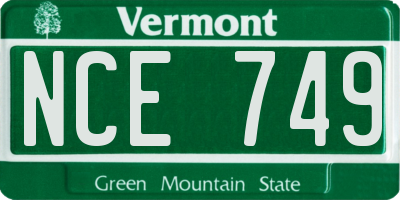 VT license plate NCE749