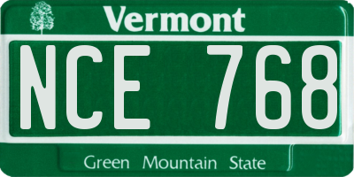 VT license plate NCE768