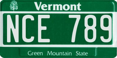 VT license plate NCE789