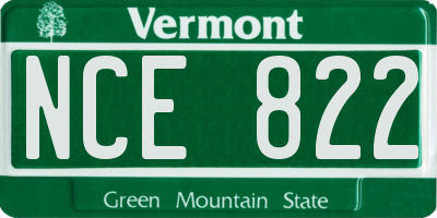 VT license plate NCE822