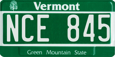VT license plate NCE845