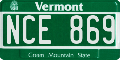 VT license plate NCE869