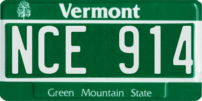 VT license plate NCE914
