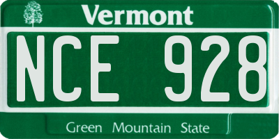 VT license plate NCE928
