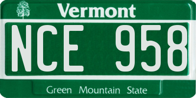 VT license plate NCE958