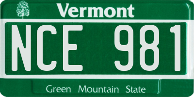 VT license plate NCE981