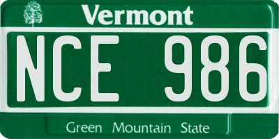 VT license plate NCE986