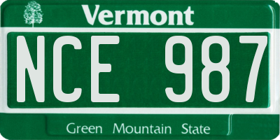 VT license plate NCE987