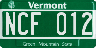 VT license plate NCF012