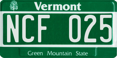 VT license plate NCF025