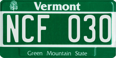 VT license plate NCF030