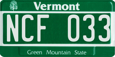 VT license plate NCF033